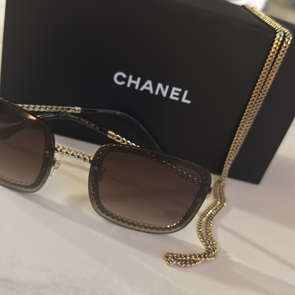 CHANEL Gold and Brown Sunglasses Accessories